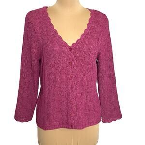 Judith Hart Cardigan Sweater Size Large Pink Scallop Open Knit Button 90s Vtg